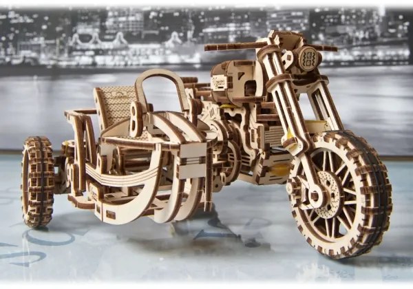 Ugears - 3D puzzle meccanico in legno Moto scrambler con carrello