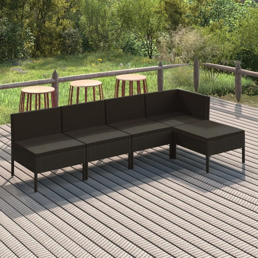 Set divani da giardino 5 pz con cuscini in polyrattan nero