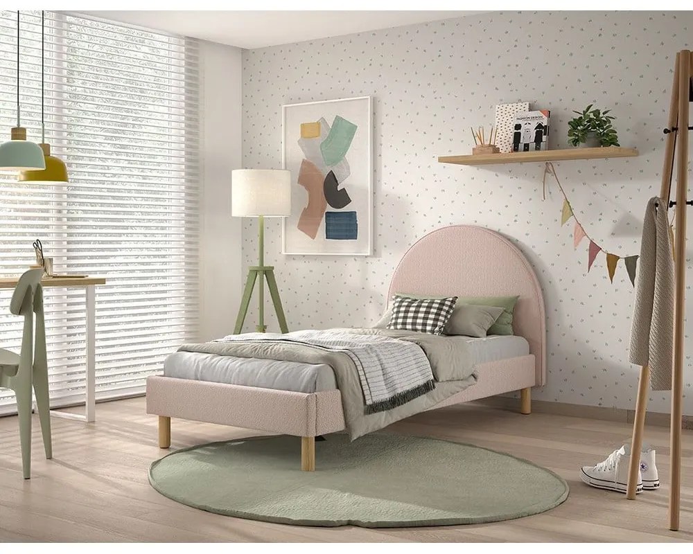 Letto singolo imbottito rosa con griglia 90x200 cm MOON - Vipack