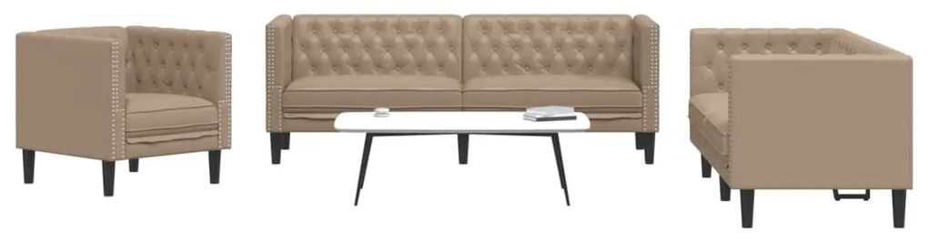 Set Divani Chesterfield 3pz Cappuccino İn Similpelle /