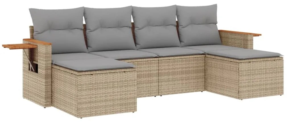 Set divano da giardino 6 pz con cuscini beige in polyrattan