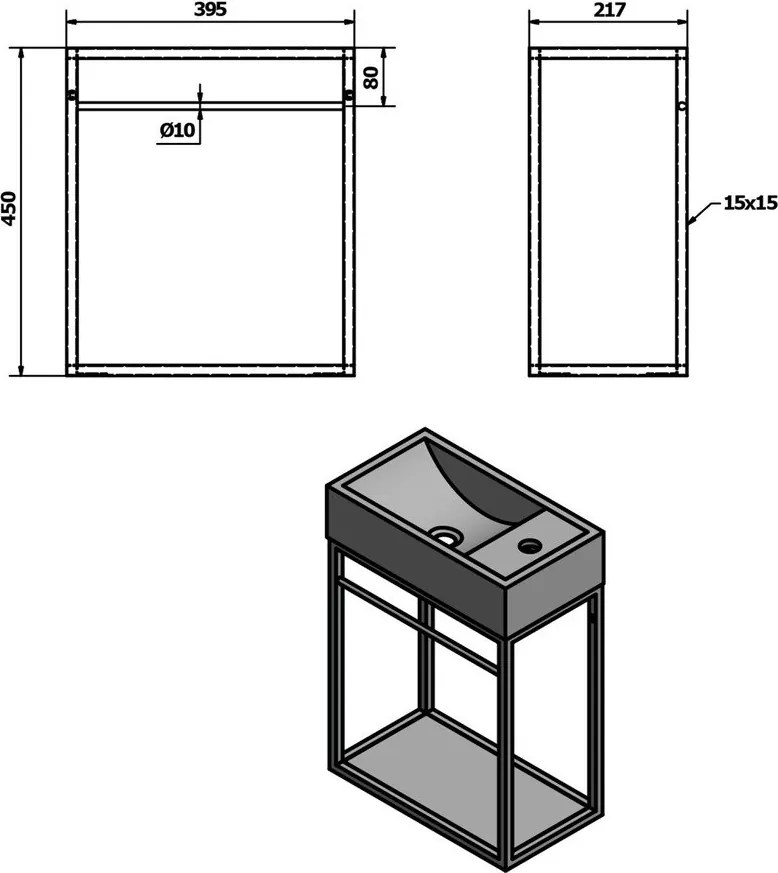 Mobile senza lavabo nero in metallo da appendere 39,5x45 cm Crest – Sapho