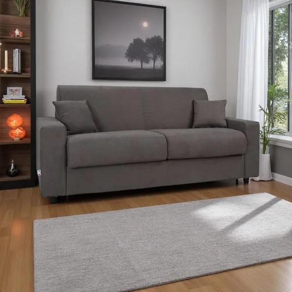 Divano 3 posti letto tessuto Grigio sfoderabile con materasso - ROLEN