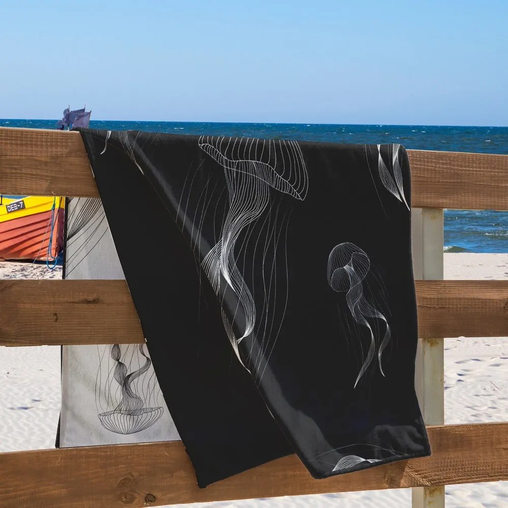 Telo mare bianco e nero 90x180 cm Jellyfish - DecoKing
