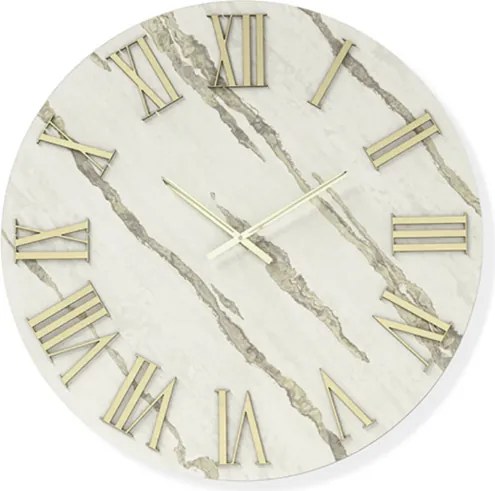 Orologio rotondo D40 cm RYAN in legno rivestito con parato e dettagli Oro