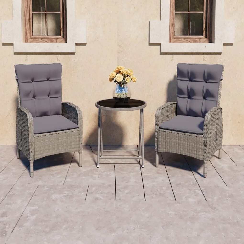 Set Da Bistrot Da Giardino 3 Pz İn Polyrattan E Vetro Grigio /