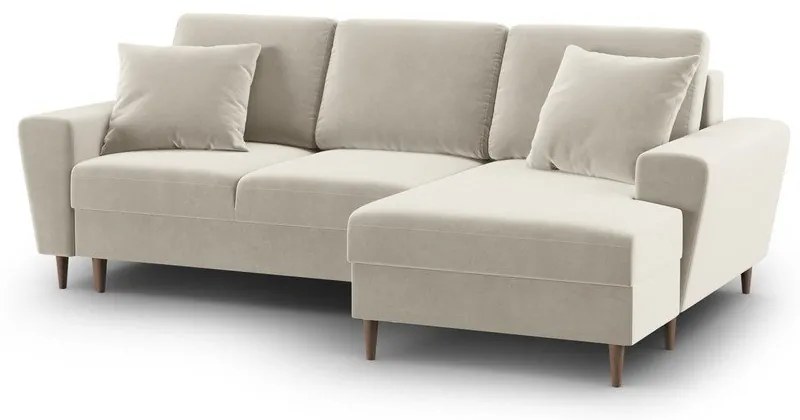 Divano angolare beige allungabile e con contenitore (con penisola a destra/con chaise lounge) con rivestimento in velluto Kyoto – Cosmopolitan Design