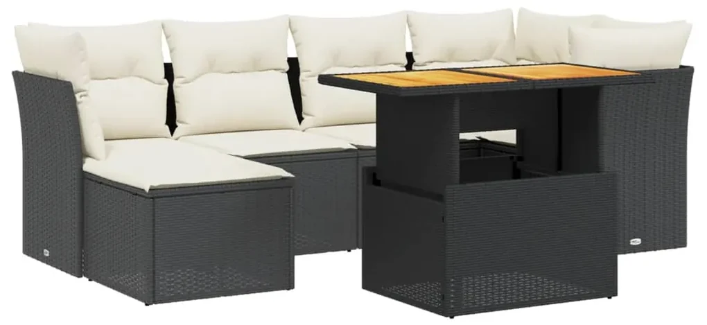 Set divani da giardino con cuscini 7pz nero polyrattan