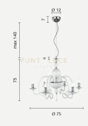 Lampadario vivaldi 6 luci trasparente cromo attacco e14 d.75cm