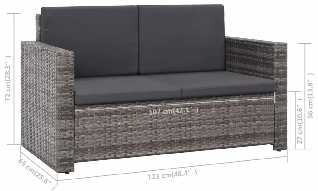 Set Divani da Giardino 2 pz con Cuscini in Polyrattan Grigio