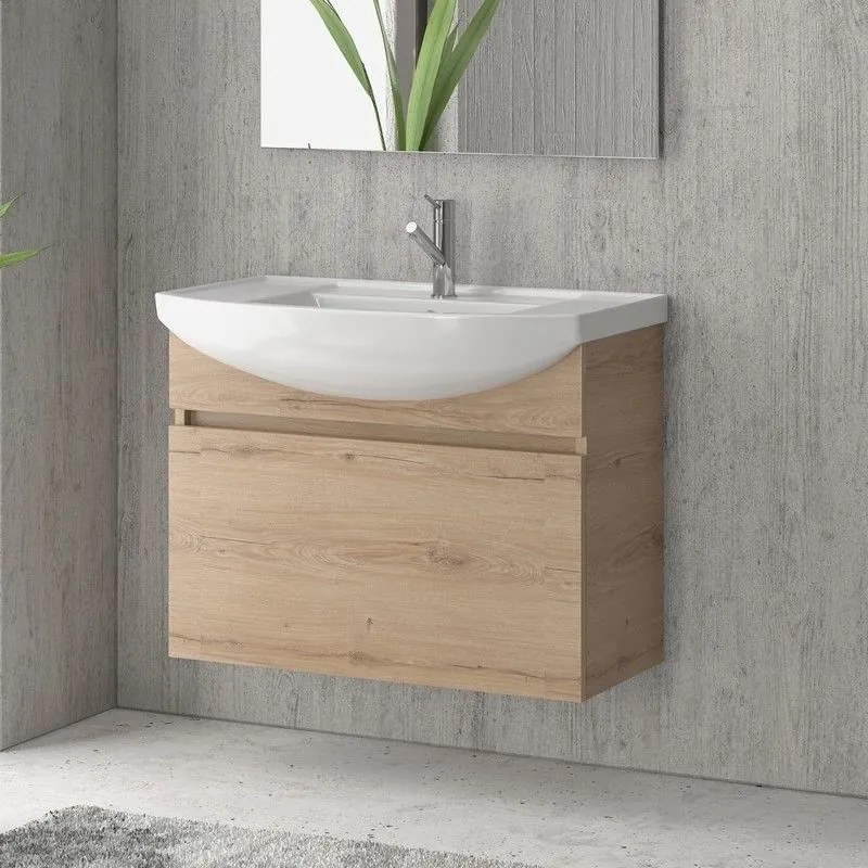 Kamalu - mobile bagno 80 cm sospeso con cassetto scorrevole bn-80b