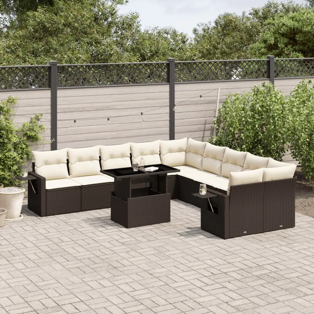 Set divani da giardino 11 pz con cuscini polyrattan marrone