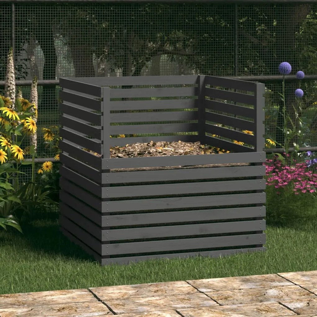Compostiera Grigia 100x100x102 Cm İn Legno Massello Di Pino /