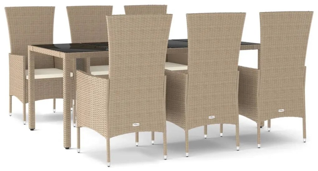 Set da pranzo da giardino 7 pz con cuscini beige in polyrattan