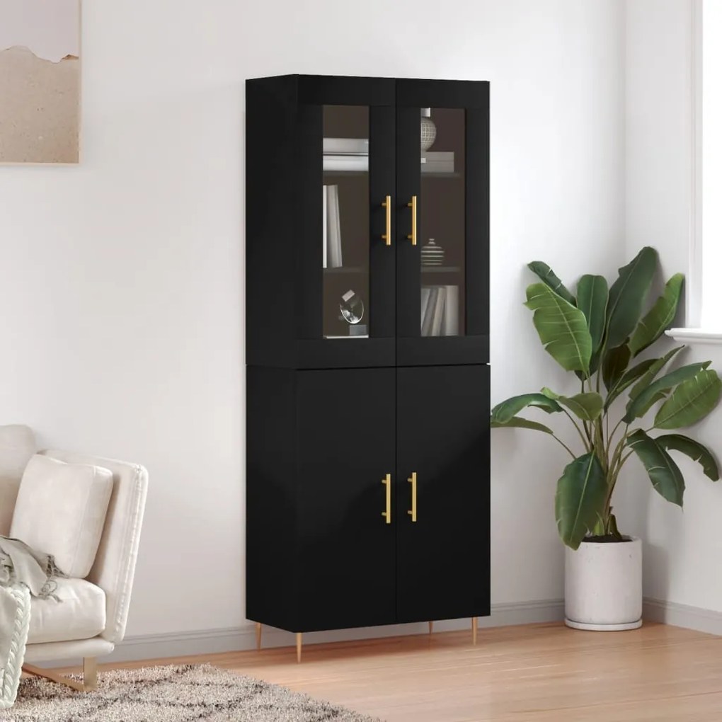 Credenza Nera 69,5x34x180 Cm İn Legno Multistrato /