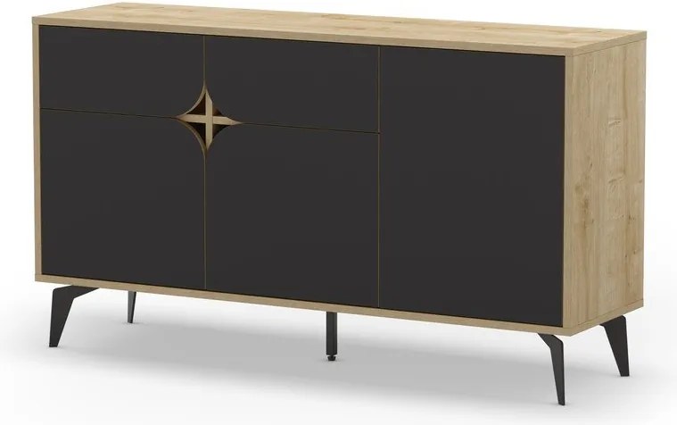 Cassettiera bassa in rovere decorato in nero-naturale 140x79 cm Nola - Marckeric