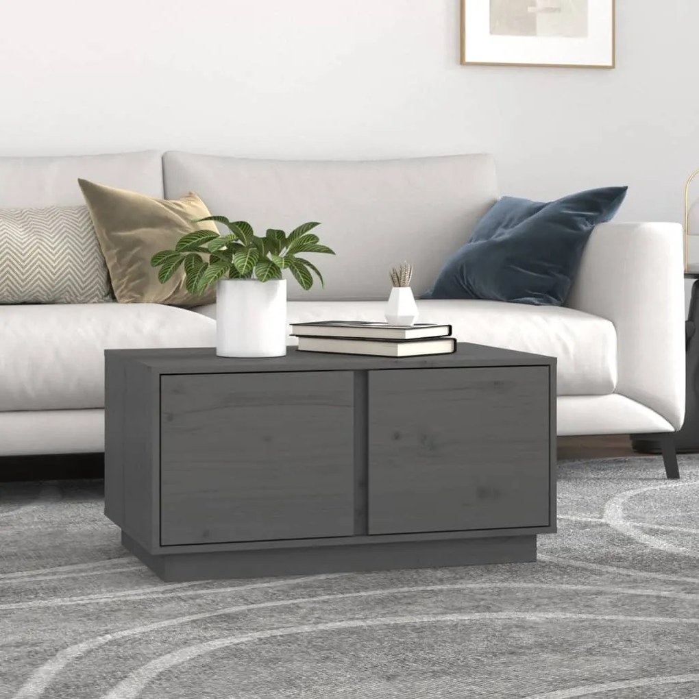 Tavolino Da Salotto Grigio 80x50x40 Cm Legno Massello Di Pino /