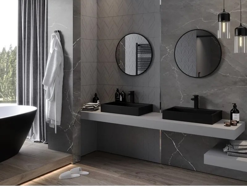 Mexen Loft specchio da bagno rotondo 60 cm, cornice nera - 9850-060-060-000-70