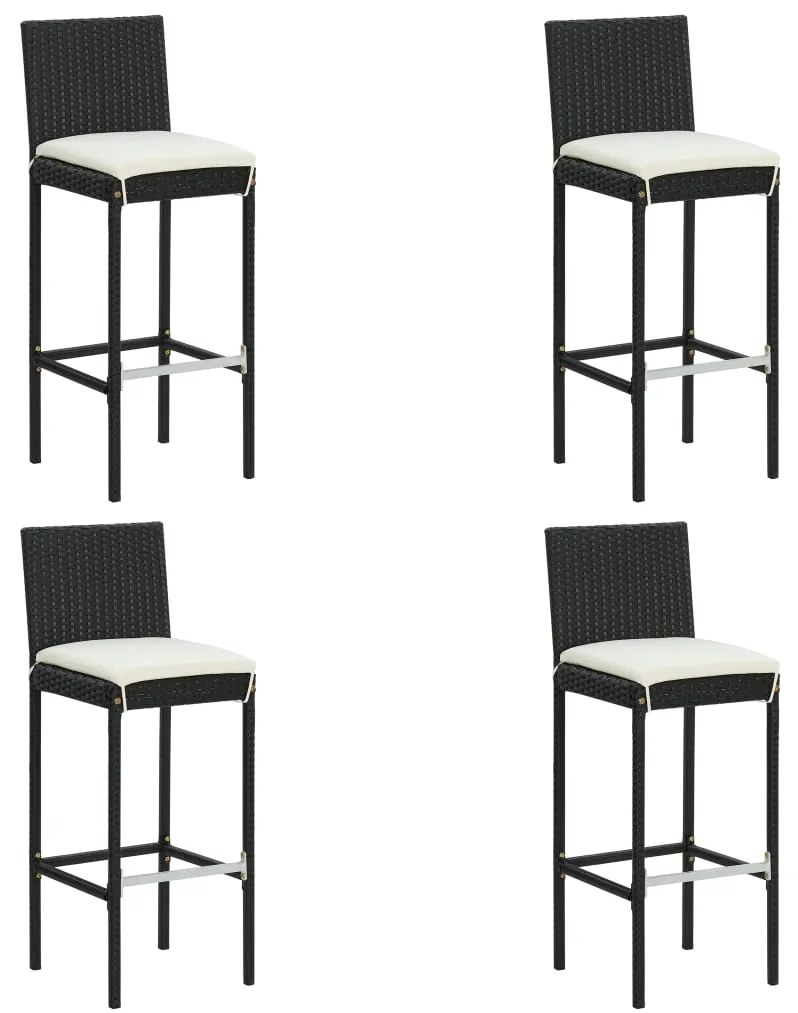 Sgabelli Da Bar Con Cuscini 4 Pz Neri İn Polyrattan /