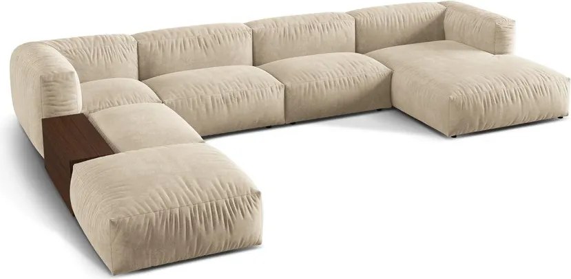 Divano angolare componibile beige (con penisola a sinistra/a U) con rivestimento in velluto Martina – Micadoni