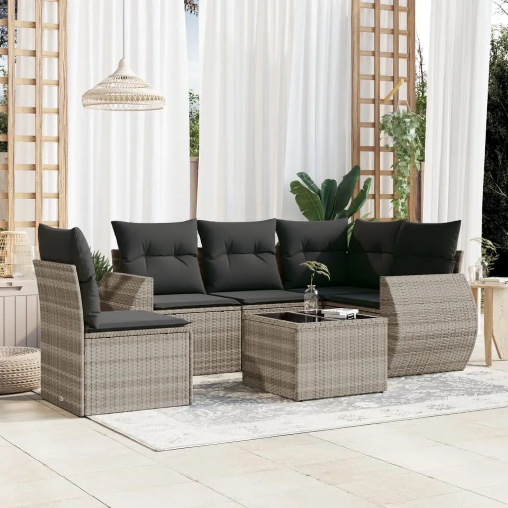 Set divano da giardino 6pz con cuscini grigio chiaro polyrattan