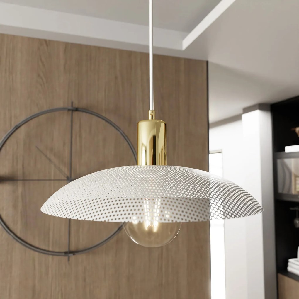 Sospensione Contemporanea Enki 1 Luce In Acciaio Oro E Bianco