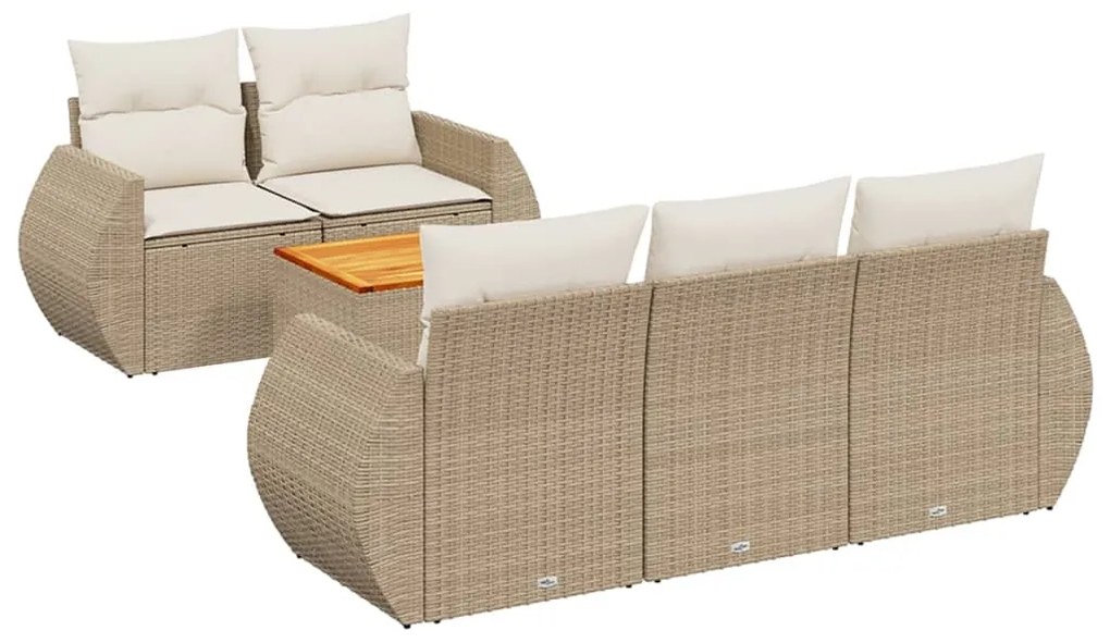 Set Divano da Giardino 6 pz con Cuscini Beige in Polyrattan