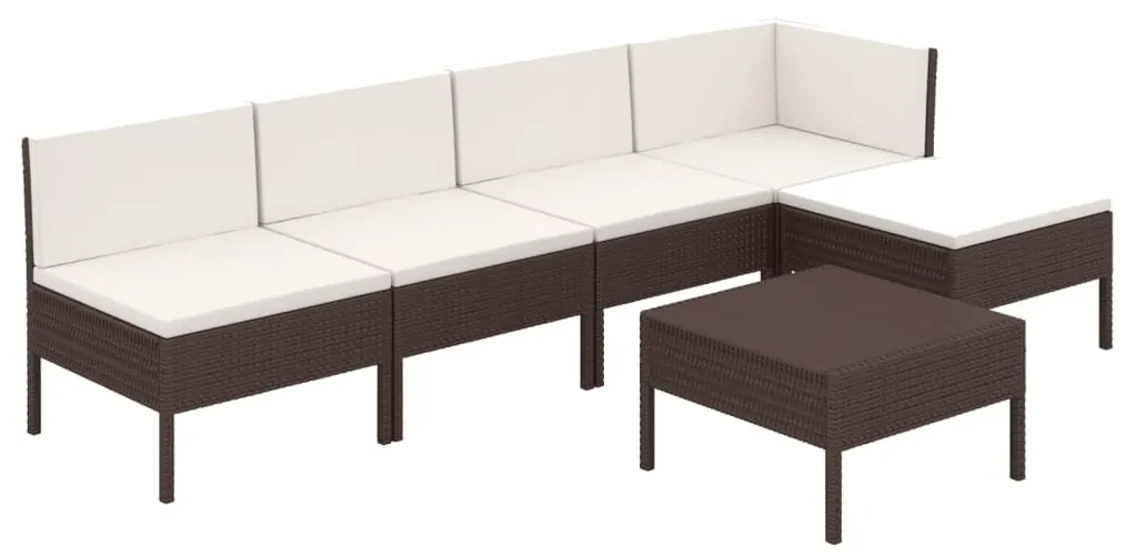 Set divani da giardino 6 pz con cuscini in polyrattan marrone