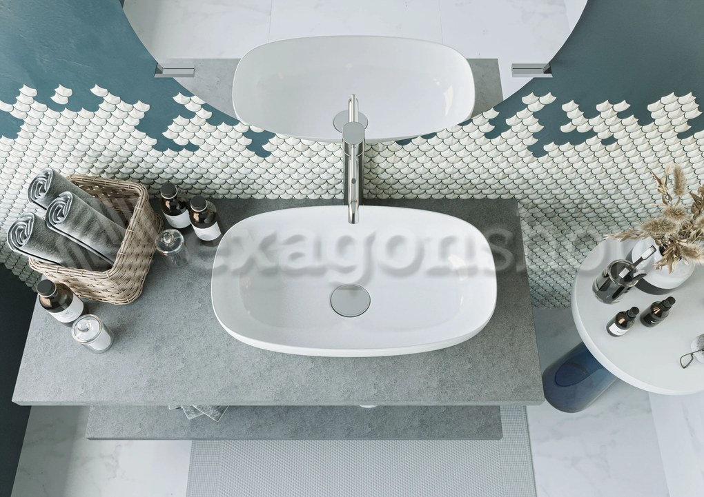 Mobile bagno Grigio Cielo 110x50 Thema con mensola porta Lavabo in ceramica e ripiano inferiore