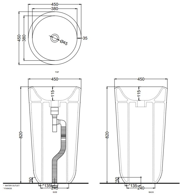 Cielo Fluid Lavabo 45 Cm H.82 freestanding con scarico a parete bianco lucido