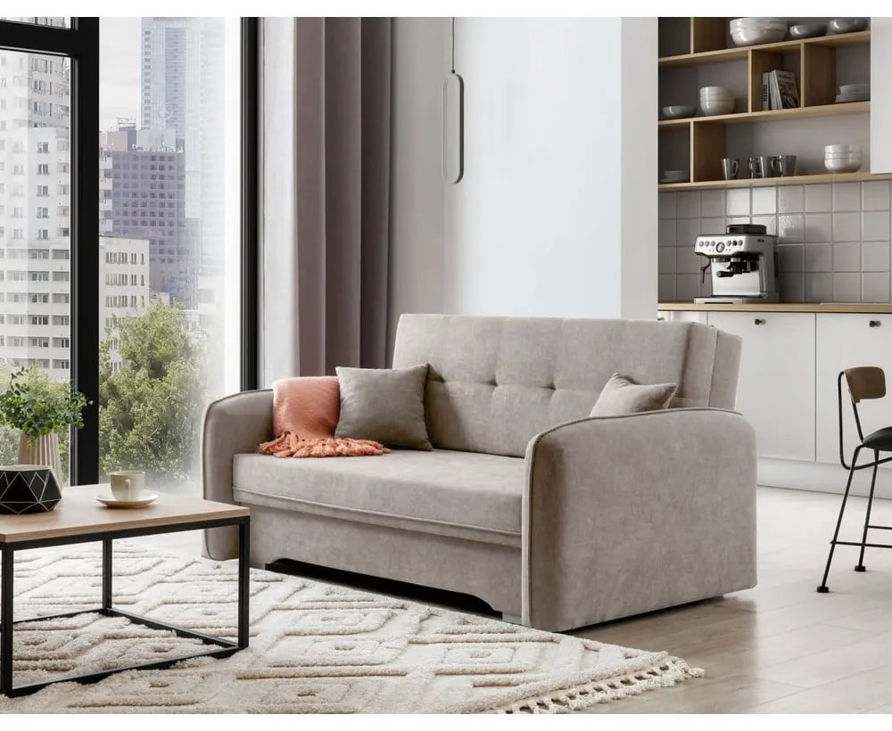 Divano beige allungabile/con contenitore e rivestimento in ciniglia 155 cm Laine – ELTAP