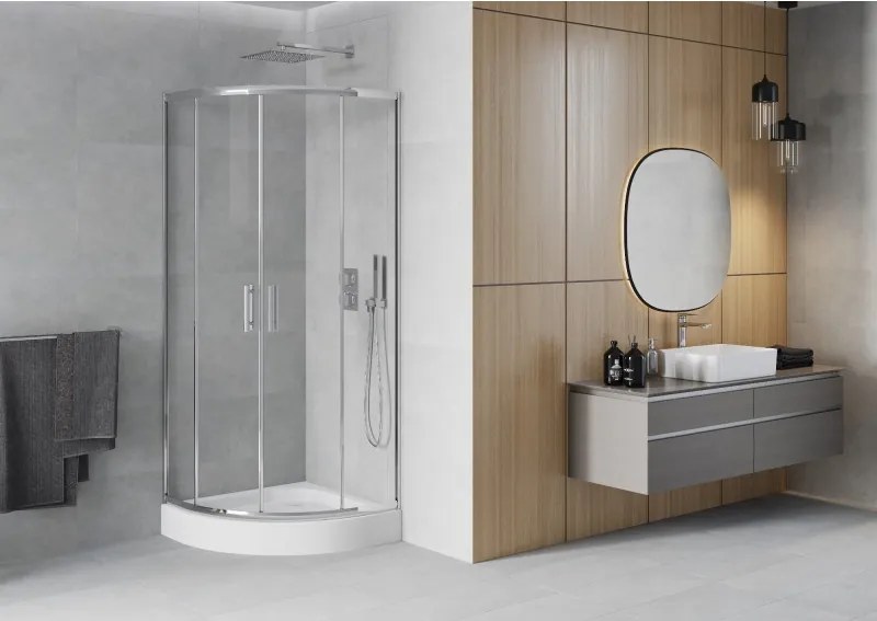 Mexen Rio cabina doccia semicircolare 70 x 70 cm, trasparente, cromo + piatto doccia, bianco - 863-070-070-01-00-4710