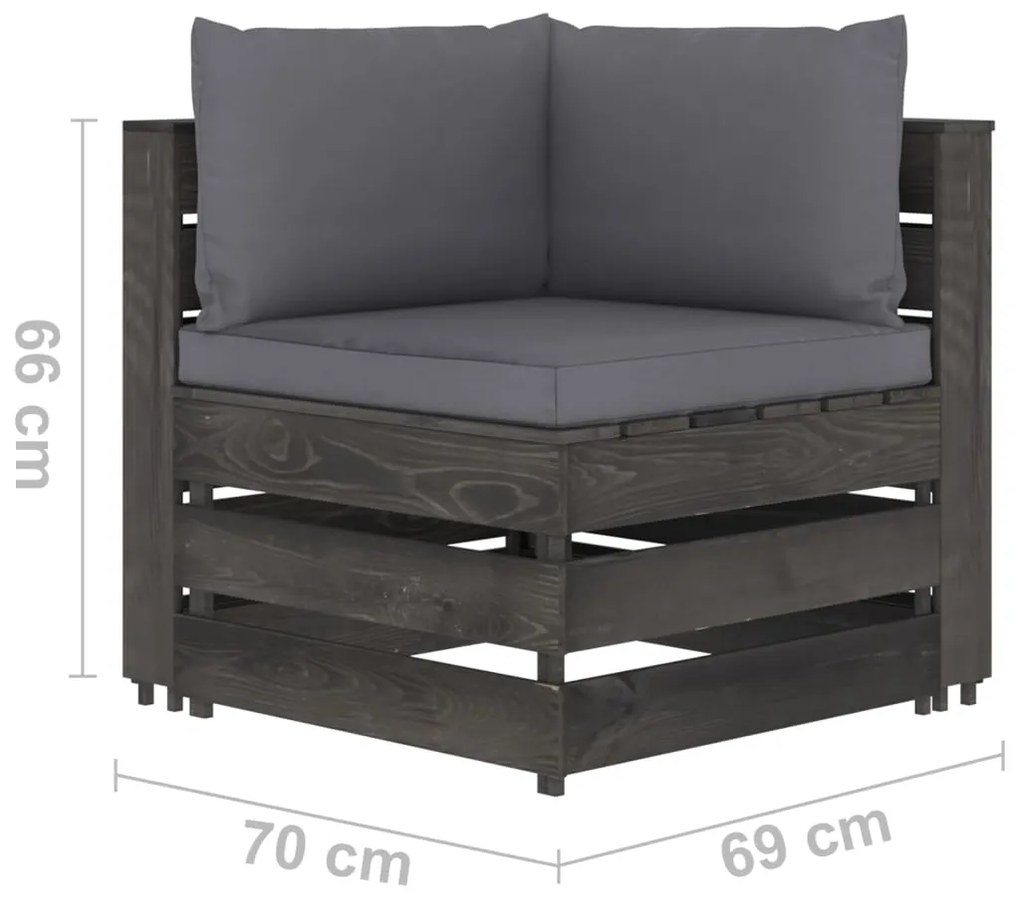 Set Salotto da Giardino 5pz con Cuscini Legno Impregnato Grigio