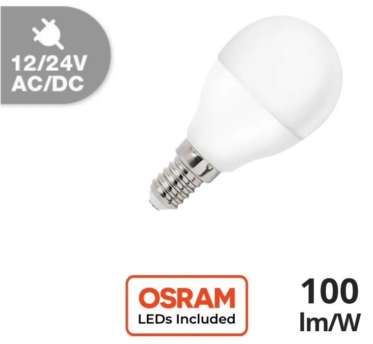 Lampadina LED E14 6W, 12/24V AC/DC, G45 Colore Bianco Caldo 3.000K