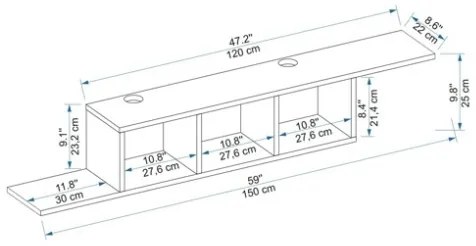 Mobile TV Sospeso 150x22x25 Con Vani A Giorno Morris Antracite