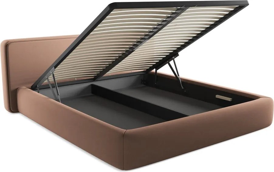 Letto matrimoniale imbottito rosa chiaro con contenitore con griglia 180x200 cm Kiana - Makamii