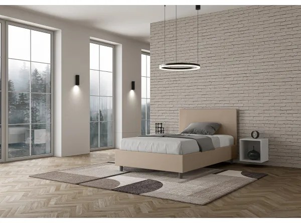 Letto una piazza e mezza senza rete imbottito 120x200 similpelle tortora Adele