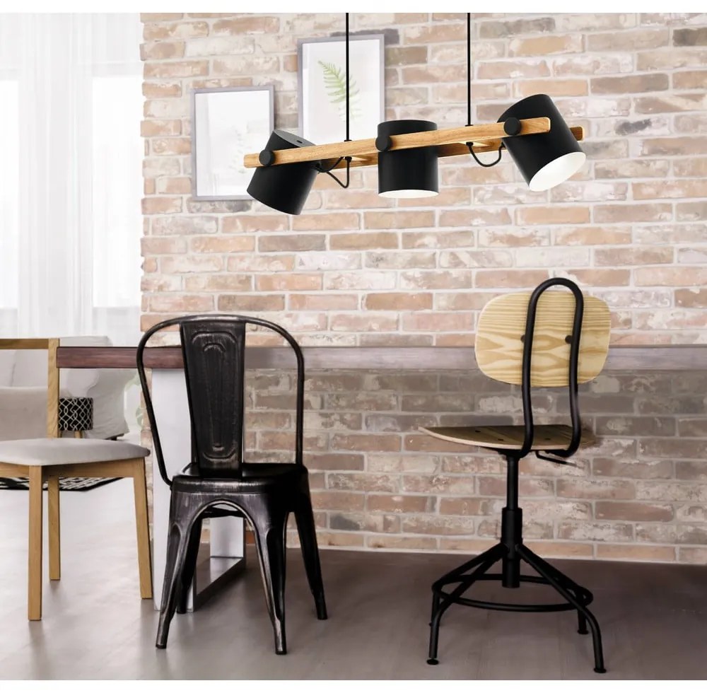 Lampadario nero/di colore naturale con paralume in metallo HORNWOOD – EGLO