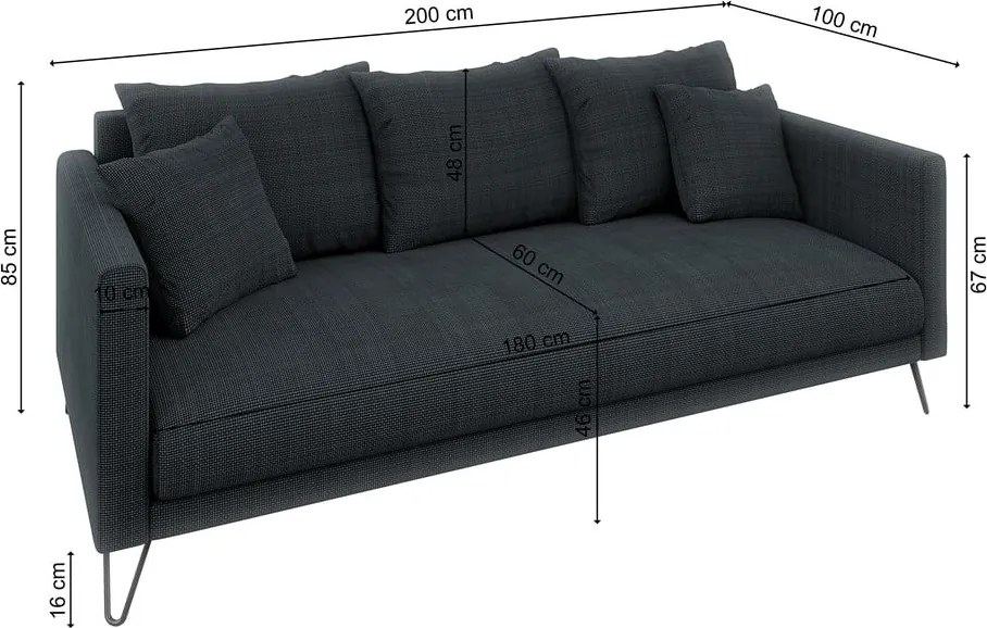 Divano grigio scuro con rivestimento in ciniglia 200 cm Freya – Ropez