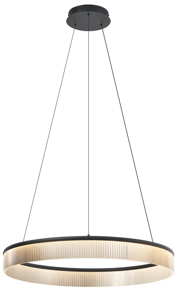 Lampada a sospensione moderna nera 78 cm con LED dimmerabile a 3 livelli - Anello Chandelier