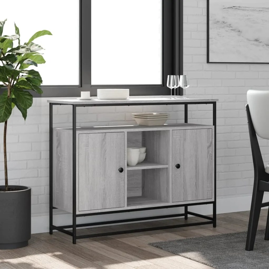 Credenza Grigio Sonoma 100x35x80 Cm İn Legno Multistrato /
