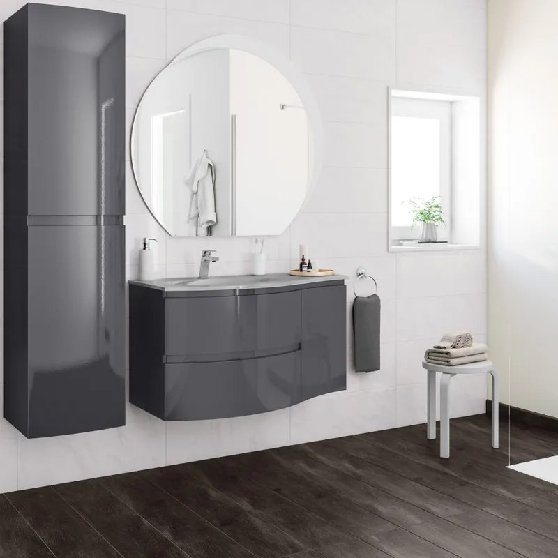 Mobile sottolavabo e lavabo Vague antracite L 104 x H 55 x P 52 cm 1 vasca 2 cassetti