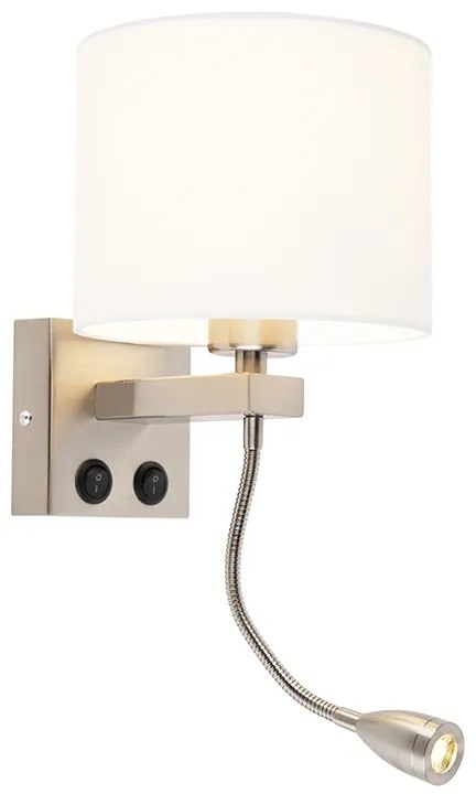 Lampada da parete moderna in acciaio con paralume bianco - Brescia