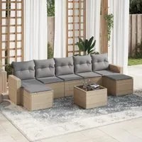 Set Divano da Giardino 8 pz con Cuscini Beige in Polyrattan 3251686