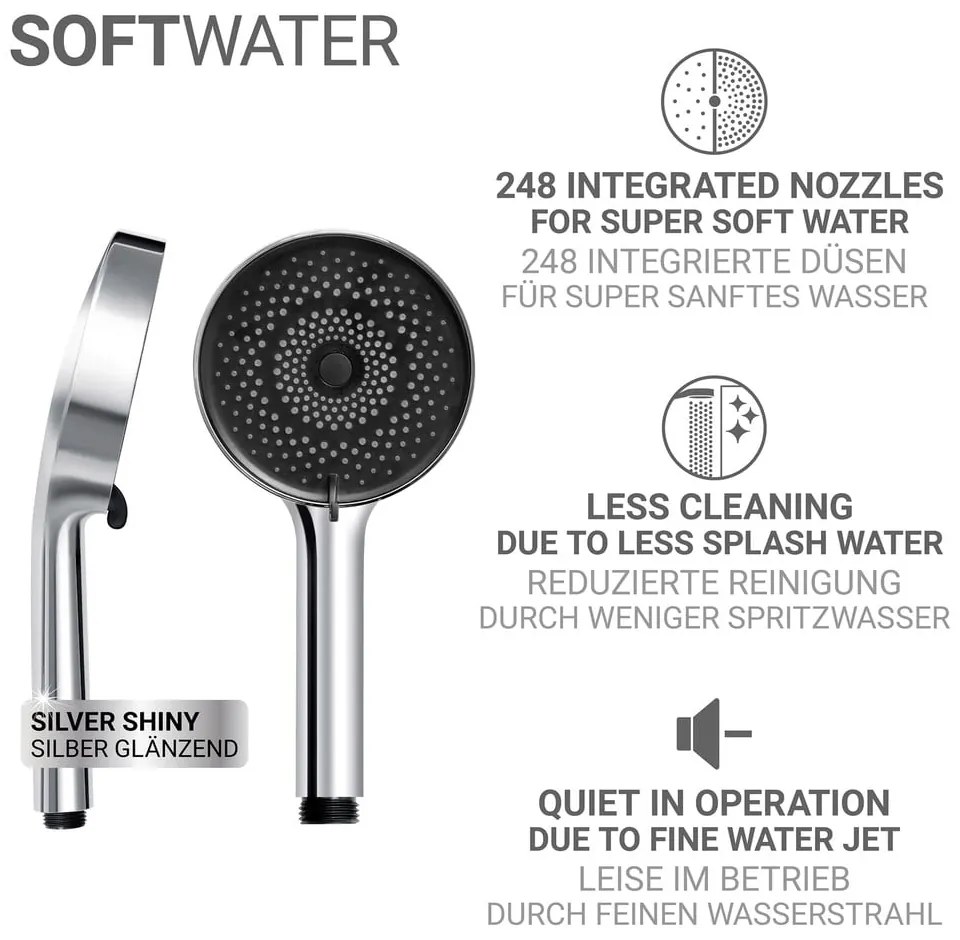 Soffione per doccia color argento lucido in plastica ø 12 cm Softwater – Wenko