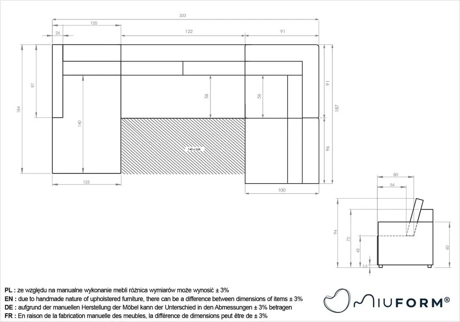 Divano angolare componibile marrone chiaro allungabile/con contenitore (con penisola a destra) Lulu – Miuform
