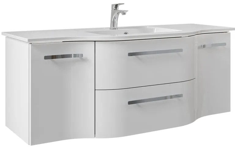 Mobile da bagno sospeso sotto lavabo L 130 x H 48 x P 48 cm bianco lucido, 2 cassetti, 2 ante PELIPAL Contea