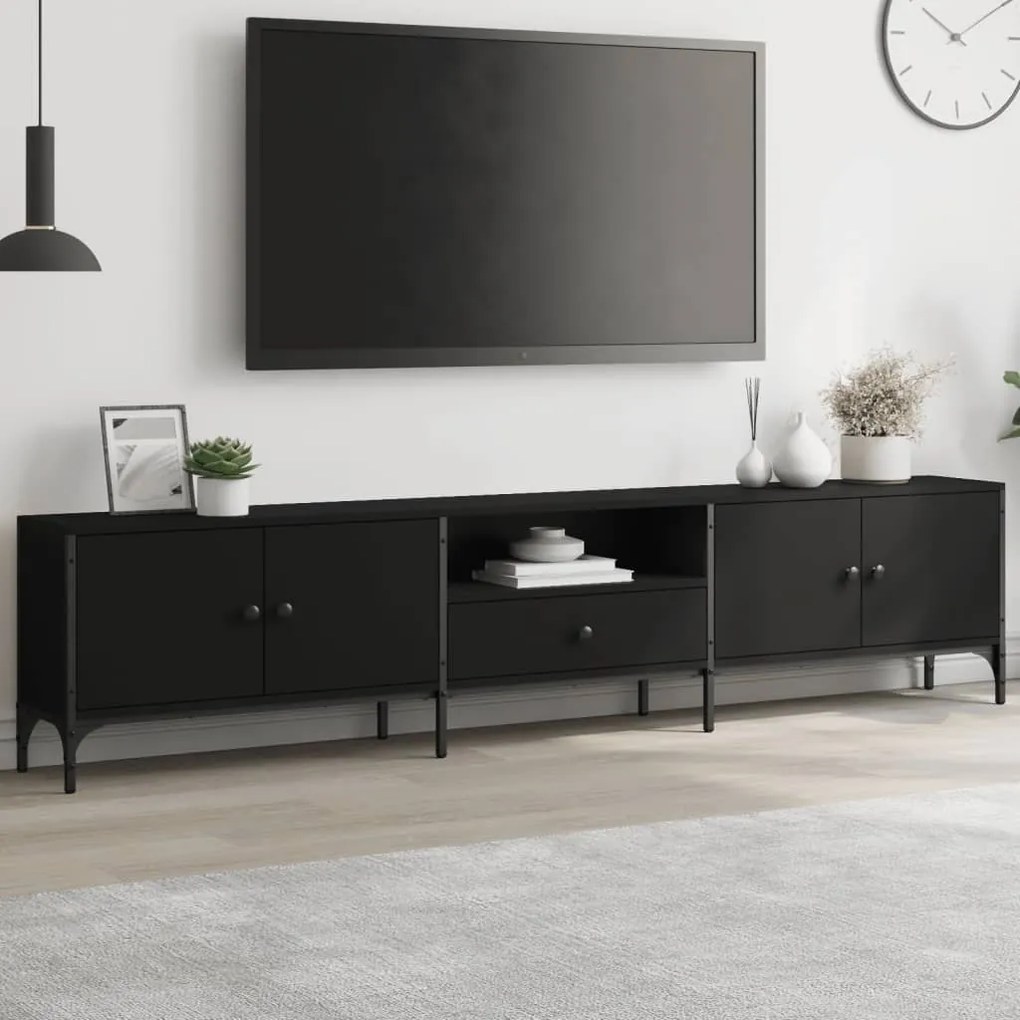 Mobile Tv Con Cassetto Nero 200x25x44 Cm İn Legno Multistrato /