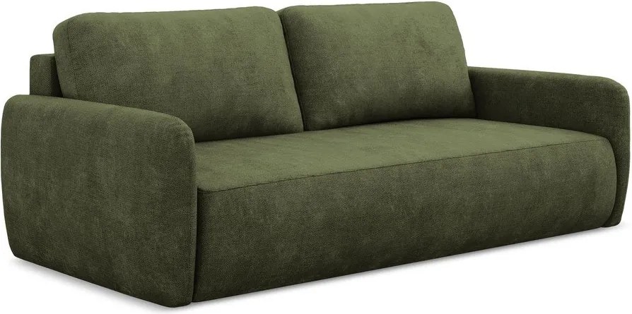 Divano verde allungabile/con contenitore con rivestimento in ciniglia 218 cm Lilo – Makamii