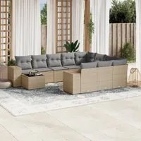 Set Divani da Giardino 11 pz con Cuscini Beige in Polyrattan 3255466